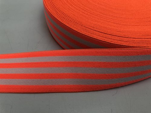 Blød elastik til undertøj -  4 cm i  stribet,  neon orange / hvid